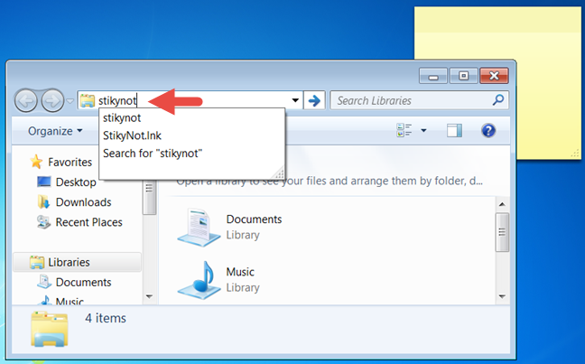 اجرای برنامه Sticky Notes با استفاده از Windows Explorer در ویندوز 7 و یا File Explorer در ویندوز 8.1
